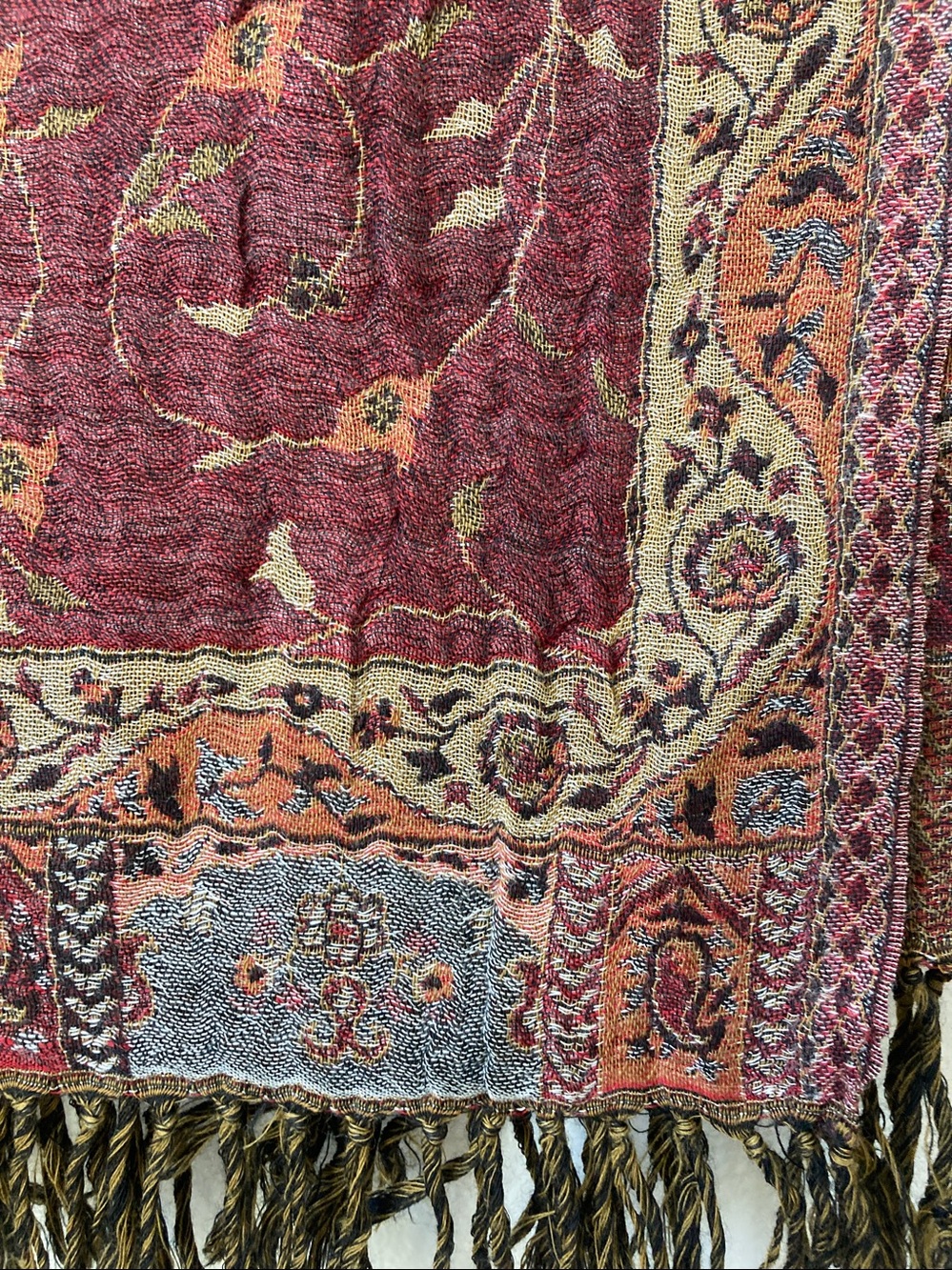 Novica Wool paisley floral fall autumn Colors fringed scarf wrap Whimsigoth boho - Picture 3 of 10